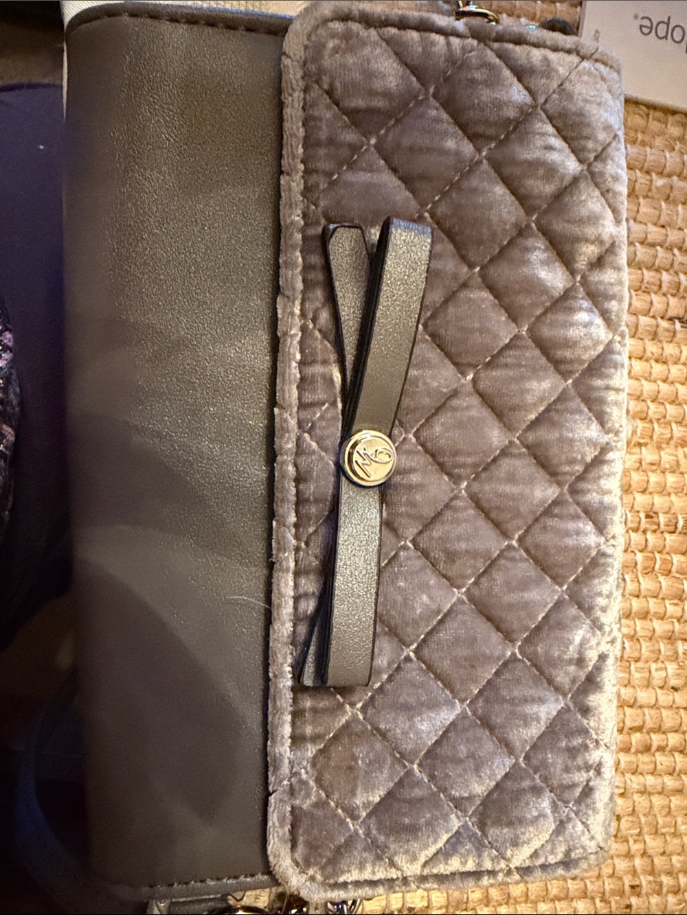 Nine West Quilted Velvet Gray Bow Wristlet Clutch or Crossbody
